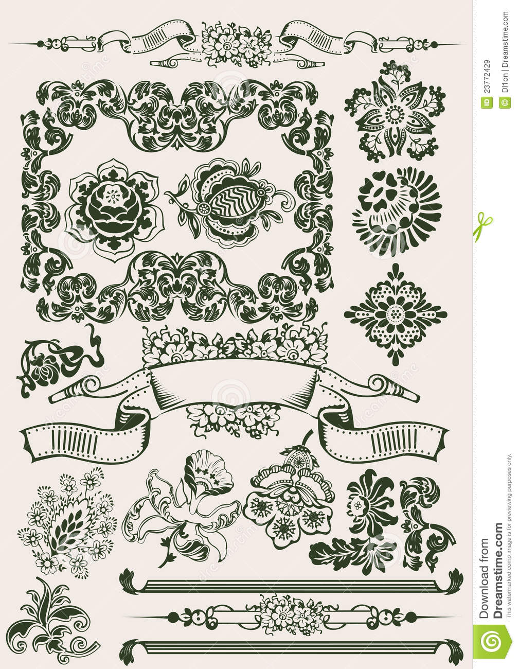 One Color Flowers Vintage Clipart Royalty Free Stock Images   Image