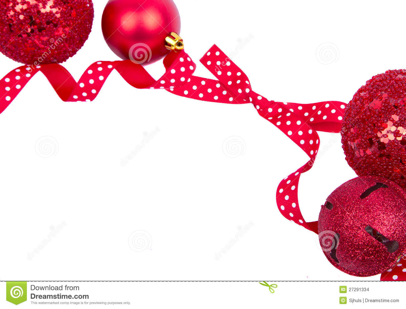 Red Polka Dot Bow With Christmas Ornaments Stock Images   Image