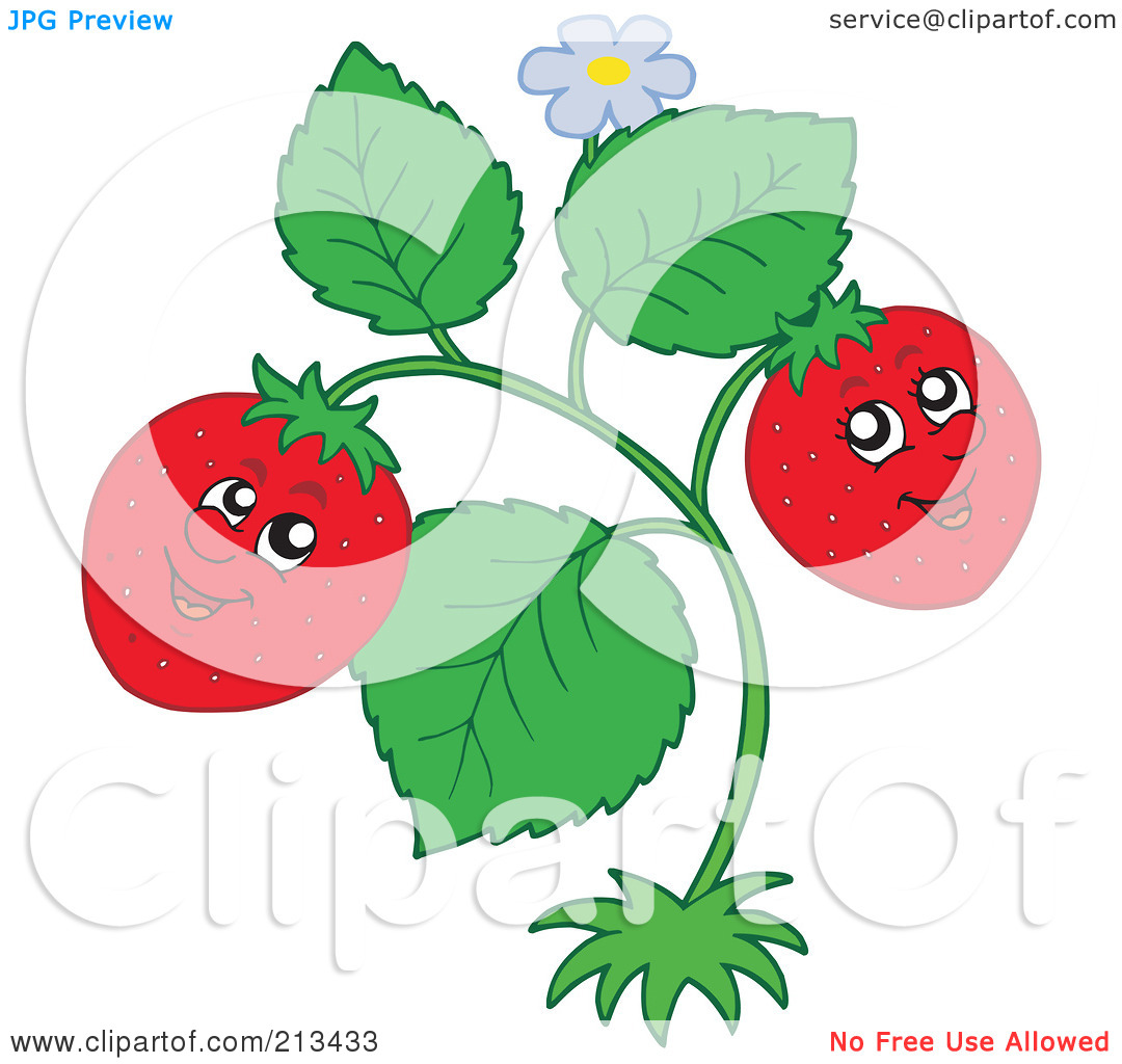Rf  Clipart Illustration Of A Happy Strawberry Couple On The Plant