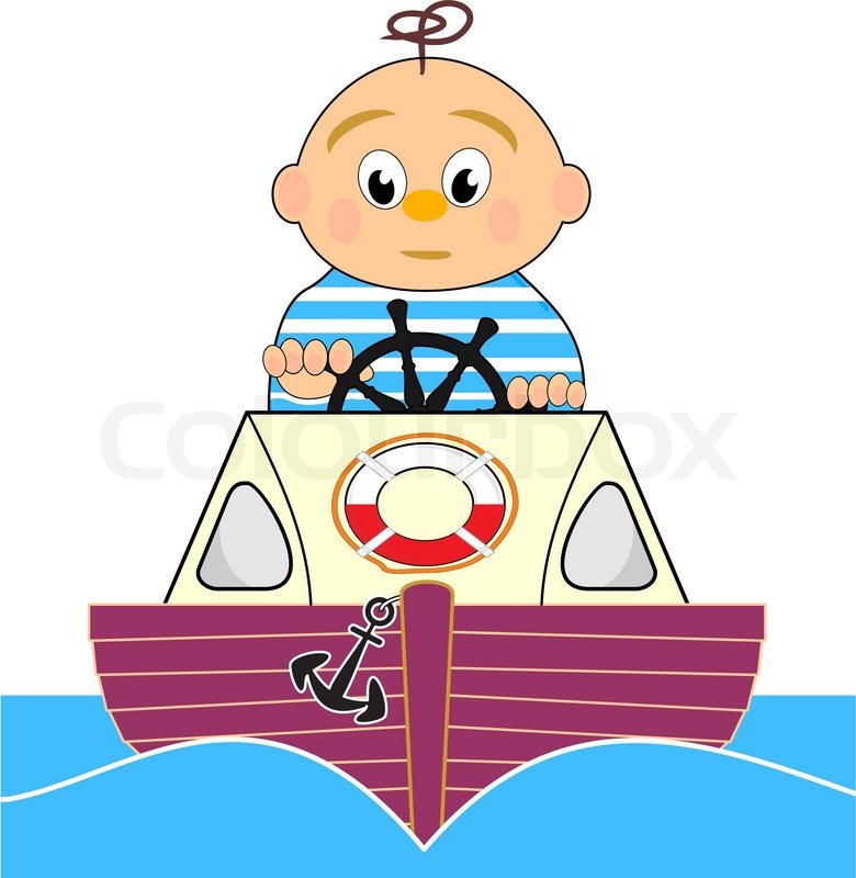 Stock Vector Of  Sailboat And Sailor Boy   Vector Cartoon Illustration