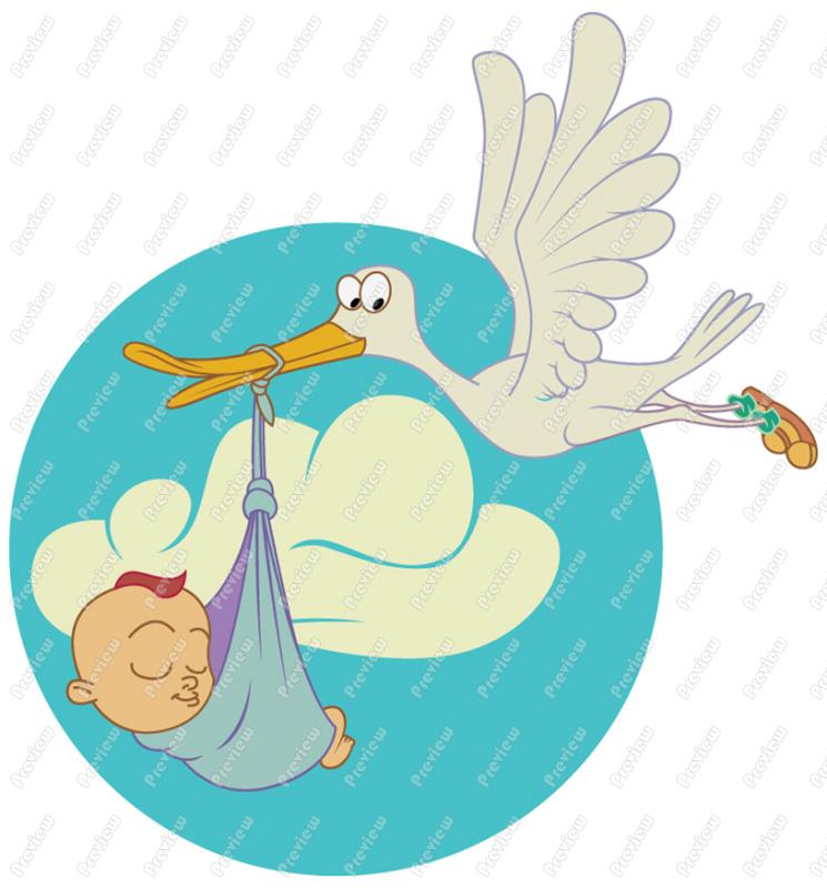 Stork With Baby Boy Clip Art   Royalty Free Clipart   Vector Cartoon