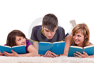 Teenagers Reading Books On The Floor Stock Photography   Image