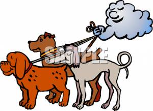 Three Dogs Being Walked By A Ghost   Royalty Free Clipart Picture