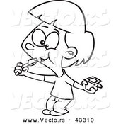 Vector Of A Happy Cartoon Girl Eating Yogurt   Coloring Page Outline
