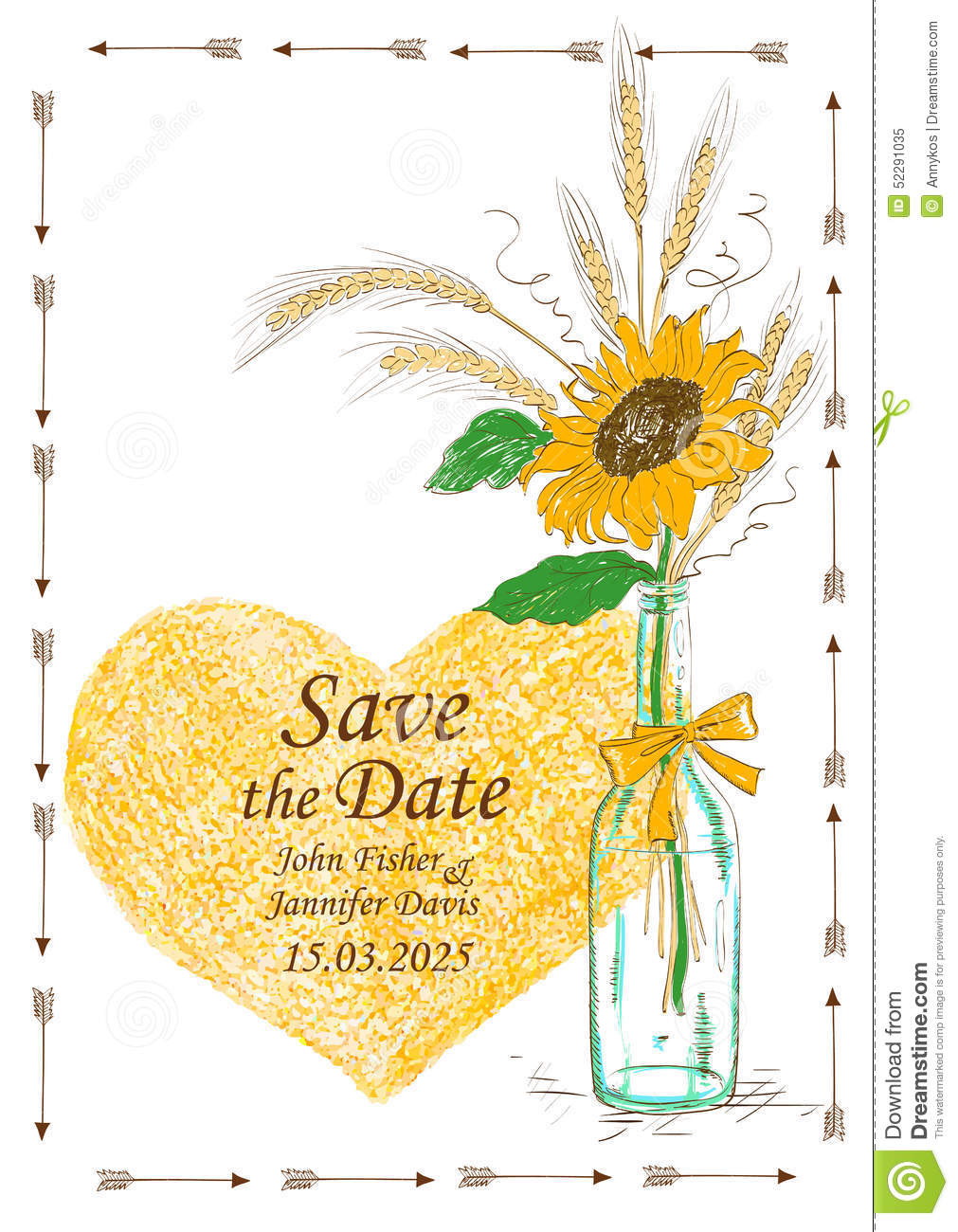 Wedding Invitation With Mason Jar And Sunflower Stock Vector   Image    