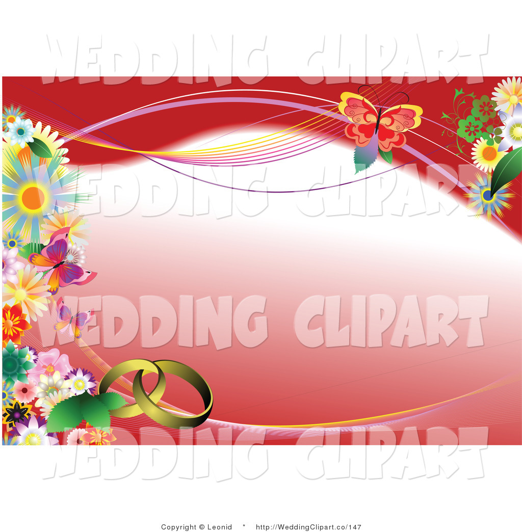 Wedding Red Floral Engagement Background With A Butterfly And Rings