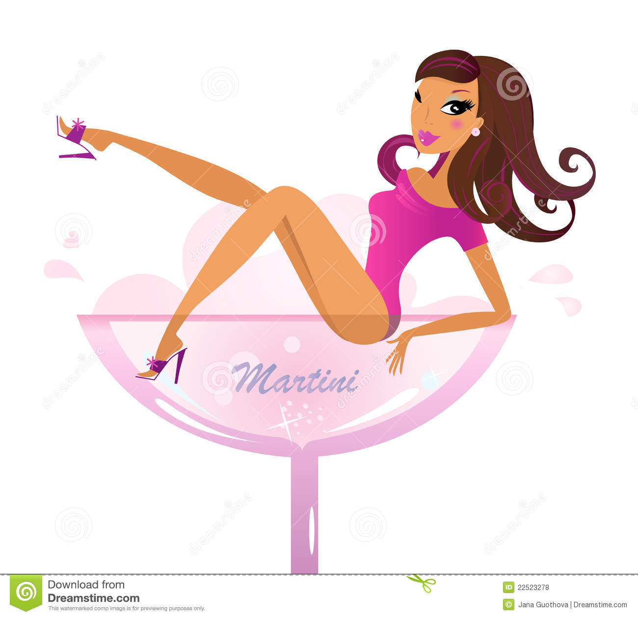 Beautiful Retro Girl In Pink Martini Glass Royalty Free Stock Photos