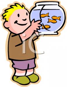 Boy Carrying Goldfish In A Fishbowl   Royalty Free Clipart Picture