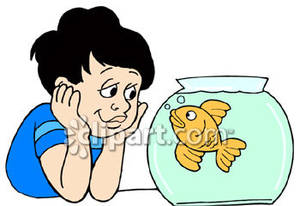     Boy Watching A Goldfish In A Fishbowl   Royalty Free Clipart Picture