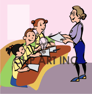 Cartoon Classroom With Students And A Teacher