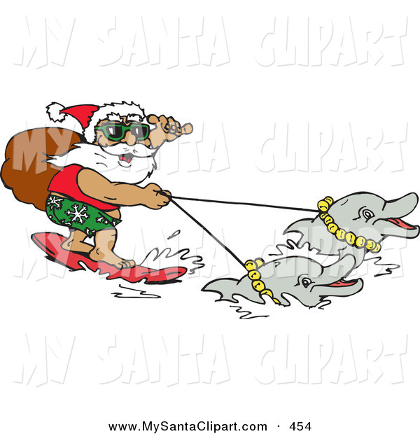 Christmas Clip Art Of A Smiling Summer Santa Carrying His Sack While