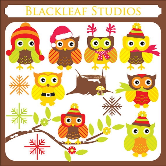 Christmas Owls   Instant Download Clipart Set   Cute Owls Image Png    