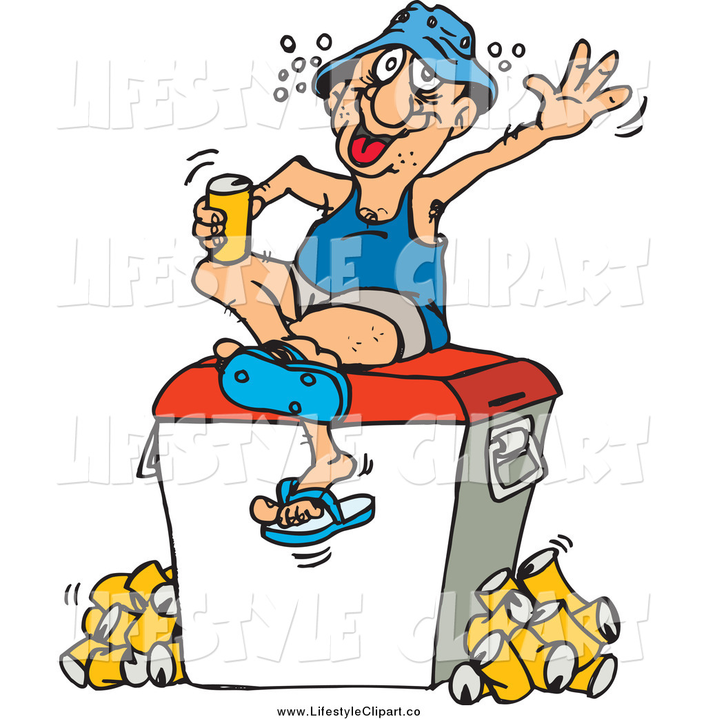   Clip Art Of A Drunk White Man Sitting On A Cooler And Drinking Beer    