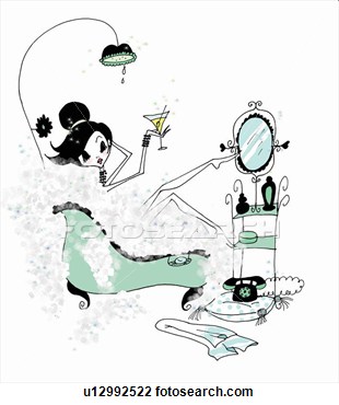 Clip Art Of Woman In Bathtub With A Martini U12992522   Search Clipart    