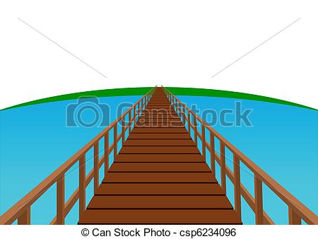 Clip Art Vector Of Wooden Bridge Bridge With Wooden Decking And