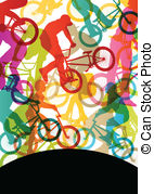 Extreme Cyclists Bicycle Riders Active Children Sport Silhouettes    