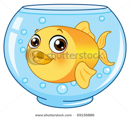 Goldfish Swimming In A Fishbowl In A Vector Clip Art Illustration