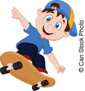 Happy Cartoon Skateboard Boy   Vector Illustration Of Happy