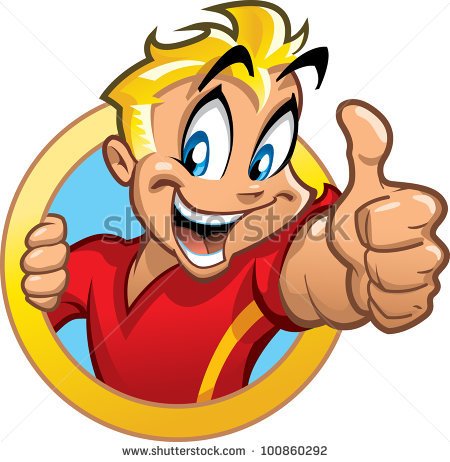 Happy Fun Smiling Excited Blonde Boy In Circle Banner Holding Thumb Up    