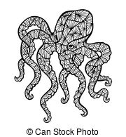 Stylized Vector Octopus Zentangle Isolated On White