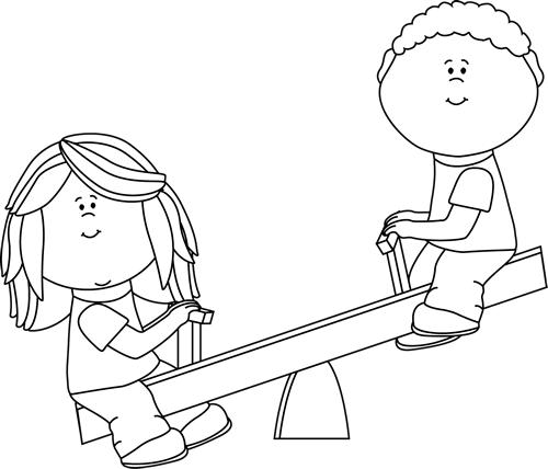 Black And White Kids On Teeter Totter Clip Art Image   Black And White    