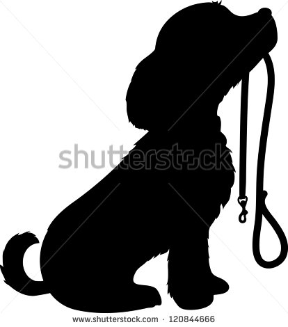 Black Silhouette Of A Sitting Dog Holding It S Leash In It S Mouth