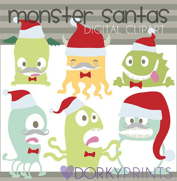 Christmas Monster Digital Clip Art Set Personal And By Dorkyprints  3