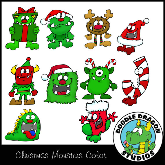Christmas Monsters Digital Clipart By Doodledragonstudios On Etsy