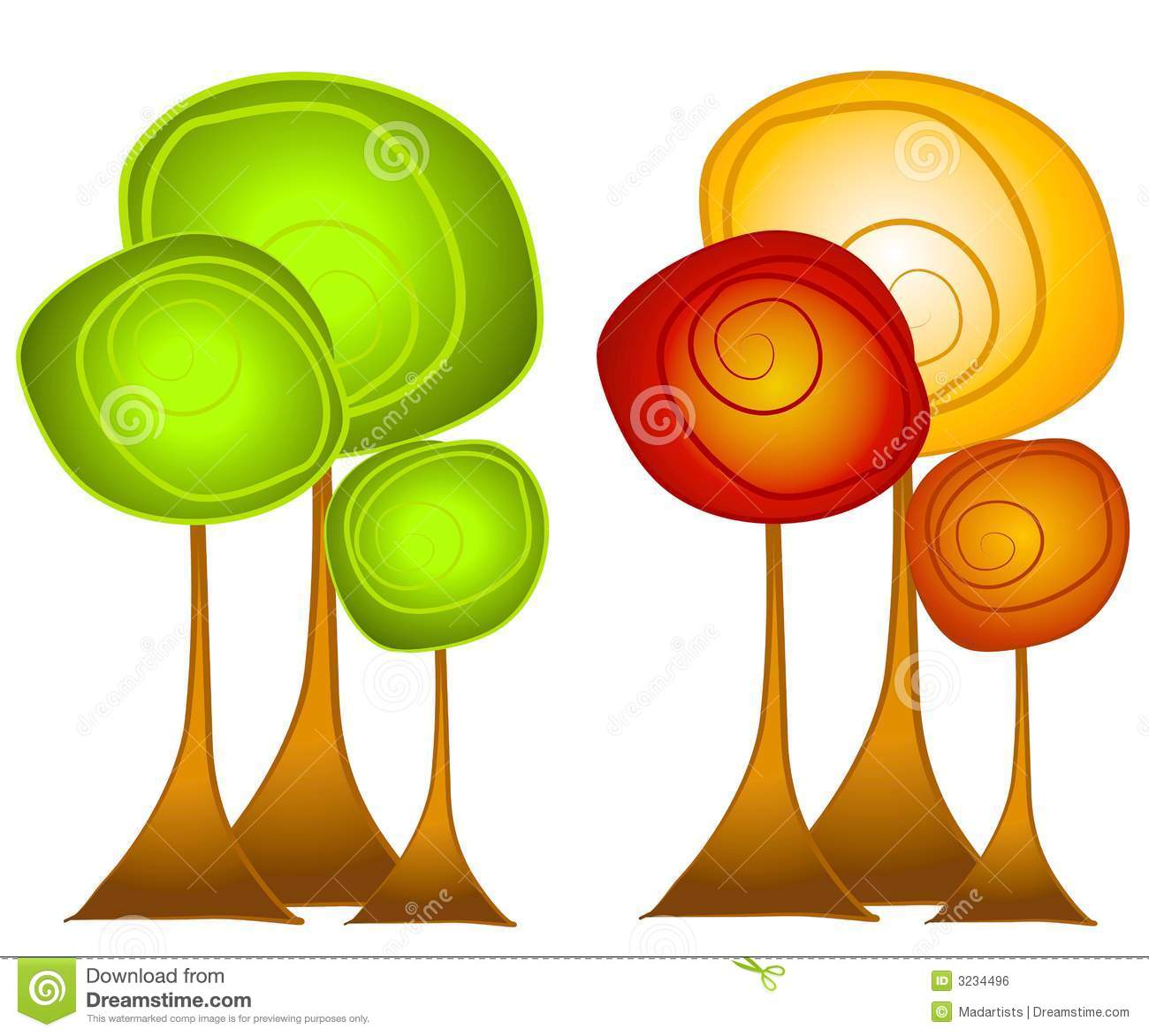 Clip Art Illustration Of Trees   Your Choice Of Fall Or Summer Theme