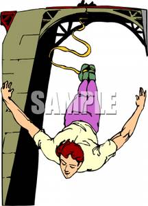 Clip Art Image  A Man Bungee Jumping From A Bridge