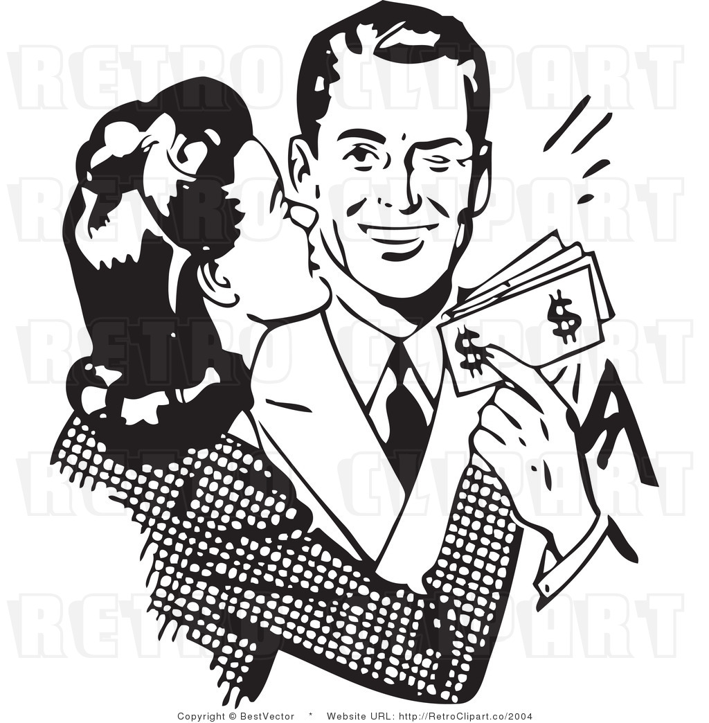 Clip Art Of A Black And White Affectionate Wife Embracing Her Wealthy