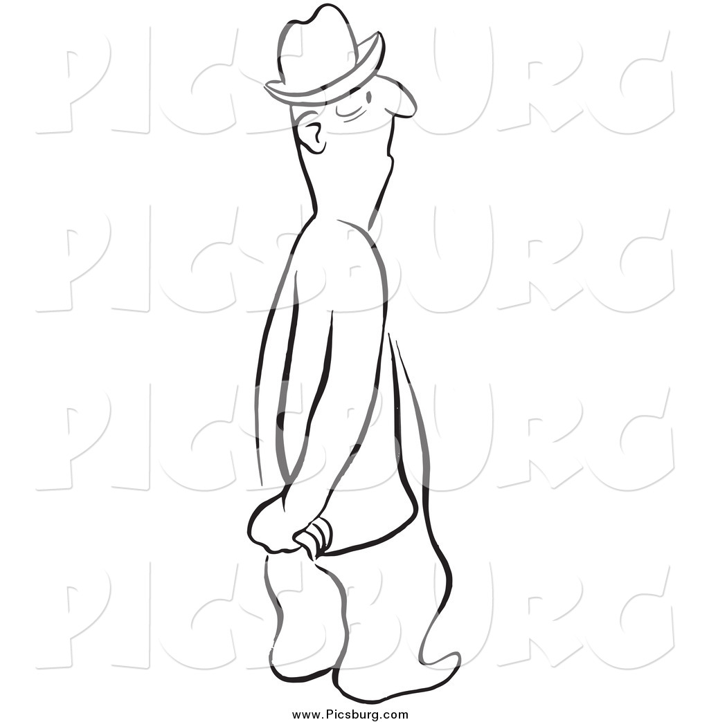     Clip Art Of A Black And White Man With His Hands Behind His Back By