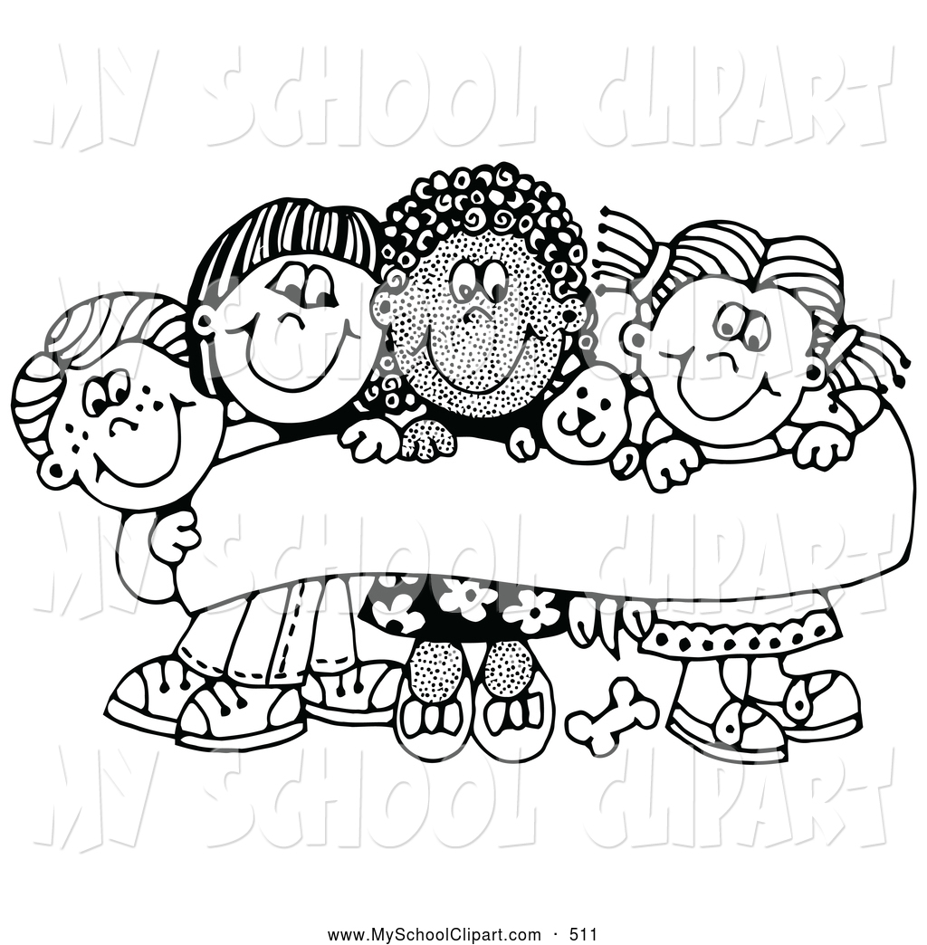 Clip Art Of A Group Of Four Caucasian And African American Children
