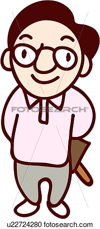 Clipart Of People Hands Behind Back Eyeglasses Pointing Stick Book