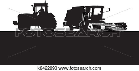 Drawing   Combine And A Tractor  Fotosearch   Search Clipart