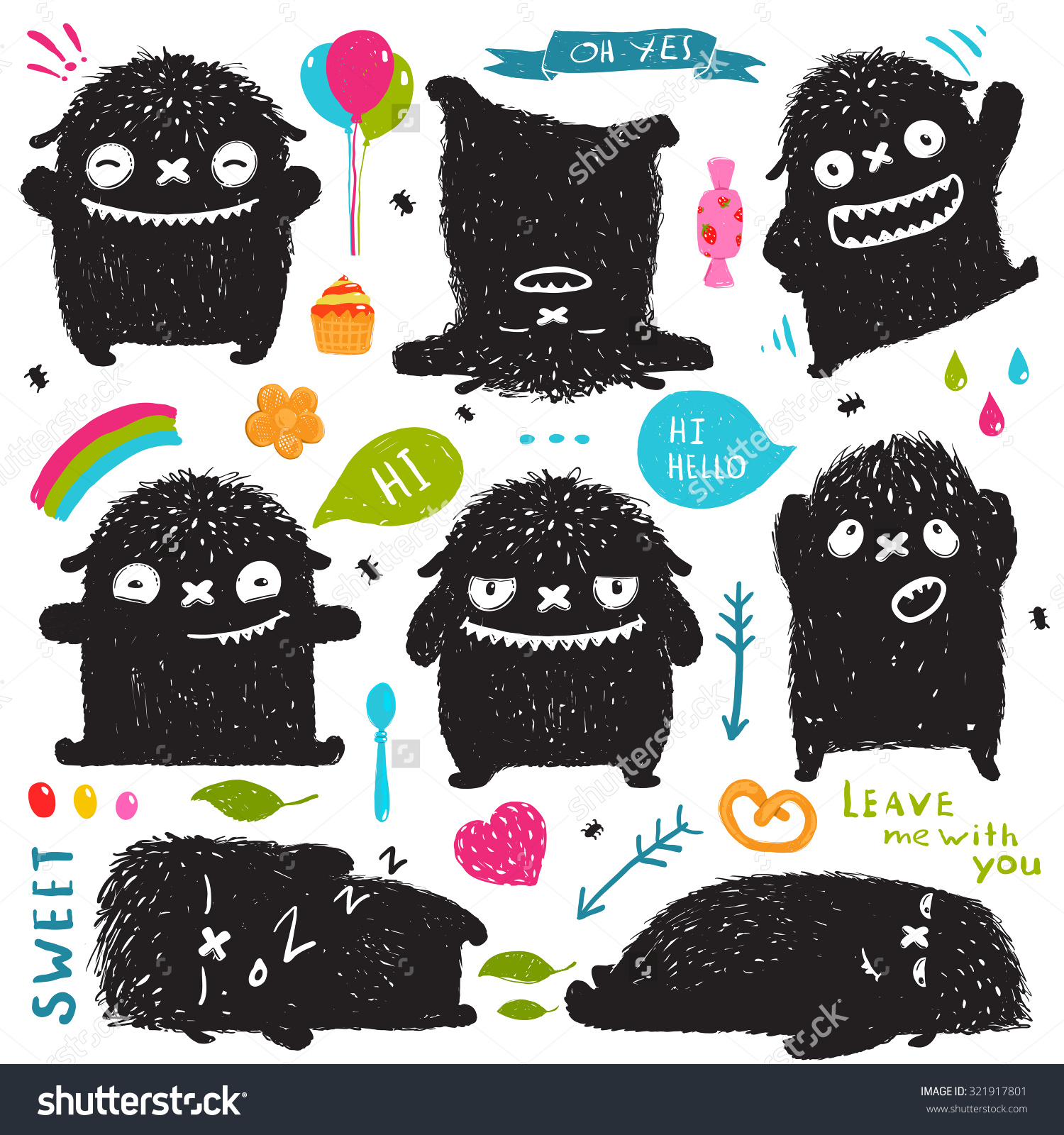 Funny Cute Little Black Monster Holiday Clip Art Collection  Sweet