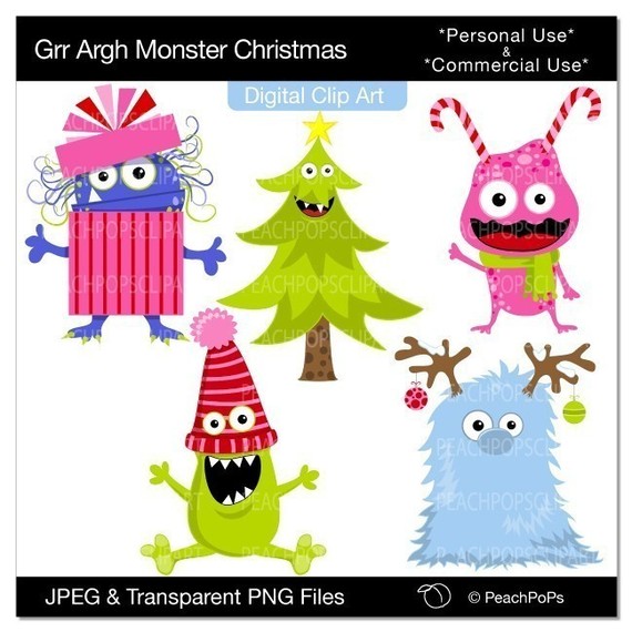Grr Argh Monster Christmas   Digital Clip Art Set   Cute Original Art