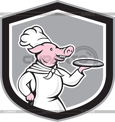 Pig Chef Cook Holding Dish Cartoon     Patrimonio Designs Limited