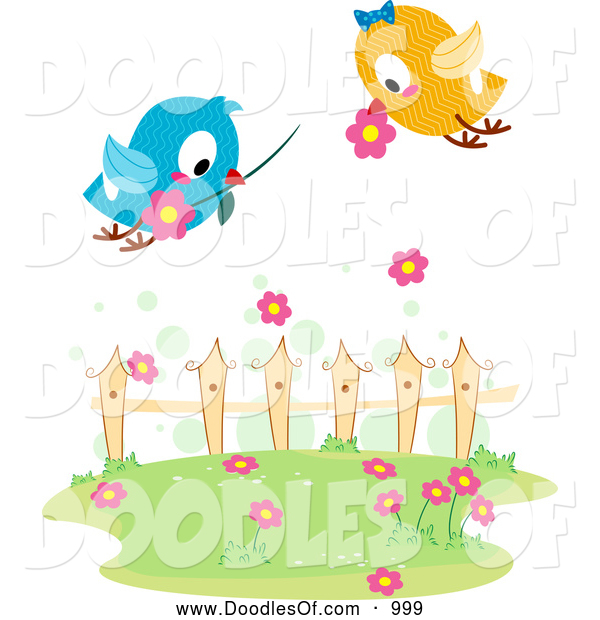 Vector Clipart Of Love Birds With Flowers Over A Yard By Bnp Design