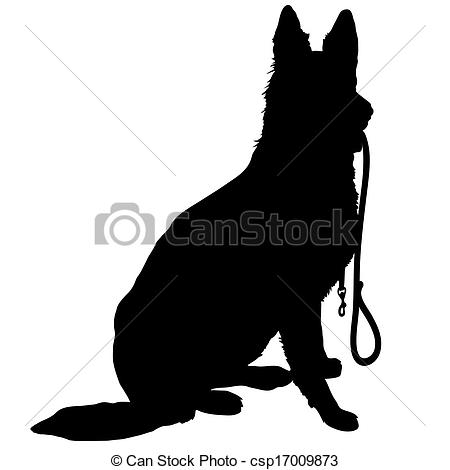 Vectors Illustration Of Shepherd With Leash   Silhouette Of A German