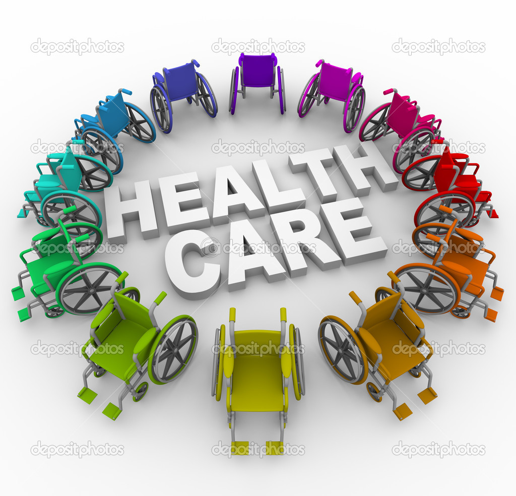     Wheelchairs In Ring Around The Words Health Care   Photo By Iqoncept