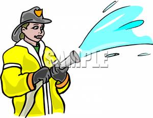 Woman Firefighter Holding A Firehose   Royalty Free Clipart Picture