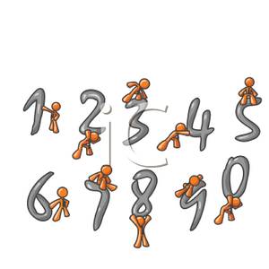 3d Cartoon Of People With Numbers Zero To Nine   Royalty Free Clipart