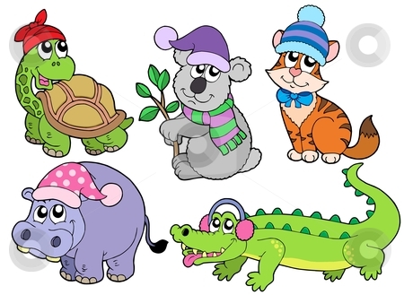 Animals In Winter Clothes Collection 1 Stock Vector Clipart Animals    
