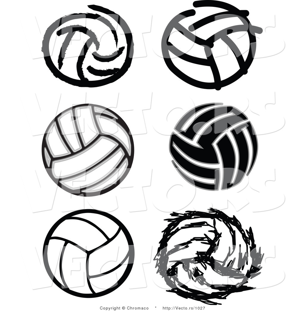 Clipart Black And White Vector Of 6 Unique Volleyballs Black And White