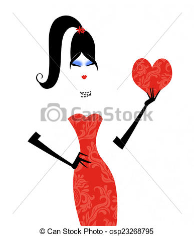 Cute Fashion Illustration Of A Stylish Woman Holding A Red Valentine