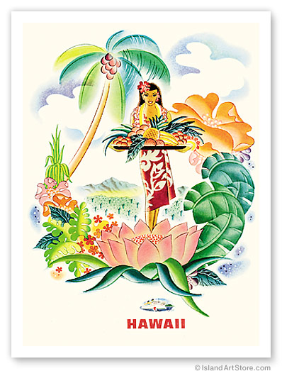 Details About Hawaiian Vintage Matson Print Hawaii Tropical Hula Girl