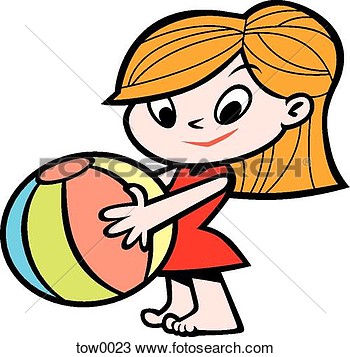 Drawing Of Little Girl Holding A Beach Ball Tow0023   Search Clipart