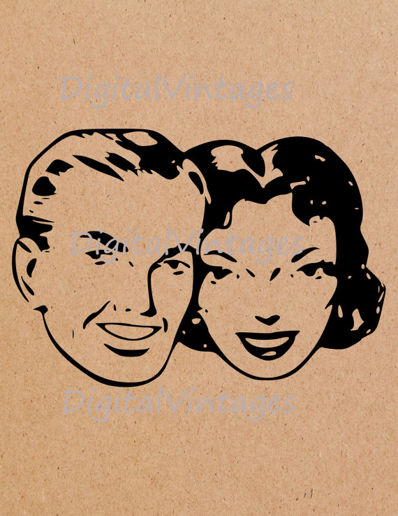 Happy Retro Couple 1950 S Vintage Illustration Digital Image Download
