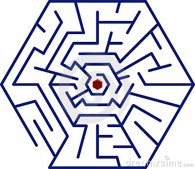 Hexagon Blue Maze On White Background